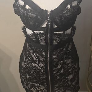 Dreamgirl Black Lace Zip-Front Corset Dress